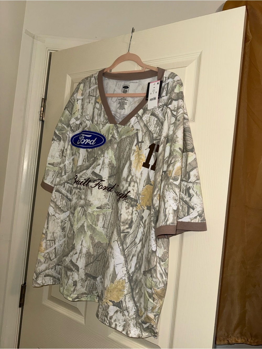Ford Women's Camouflage V-Neck Jersey with Brown Trim